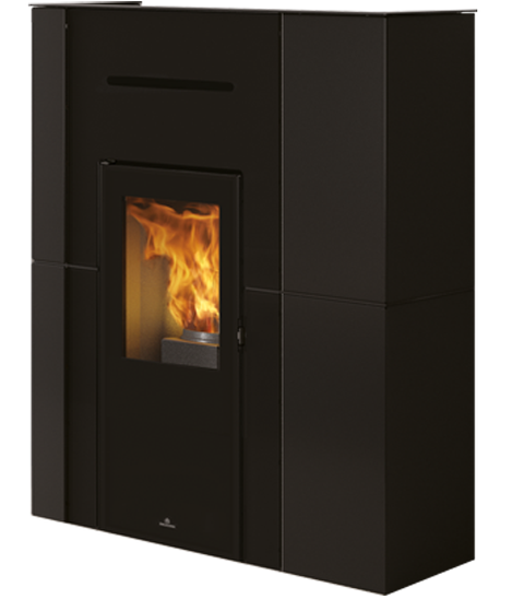 Edilkamin Blade H 15 Evo, acier noir et insert en verre noir