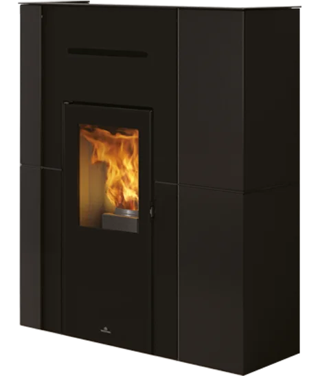 Edilkamin Blade H 15 Evo, acier noir et insert en verre noir