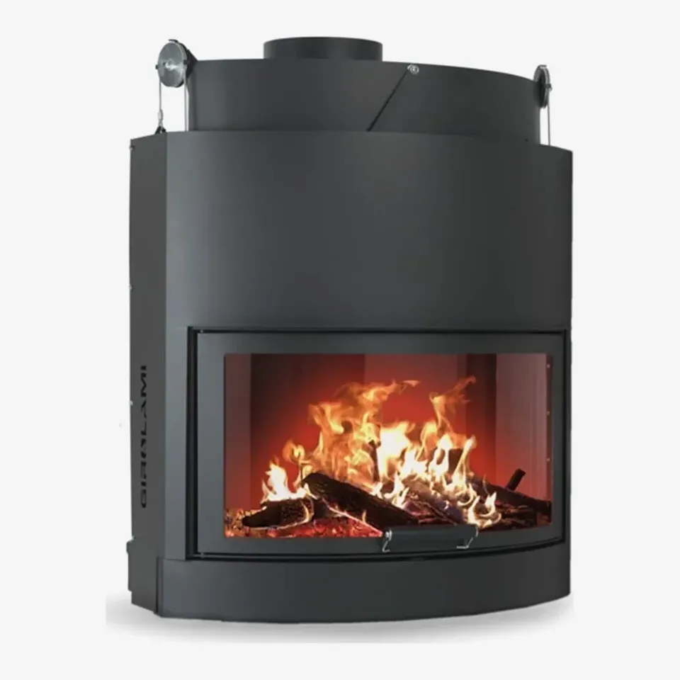 Thermo-foyer à bois Girolami TC Evo 75 Curvo à vitre bombée, vue 3/4